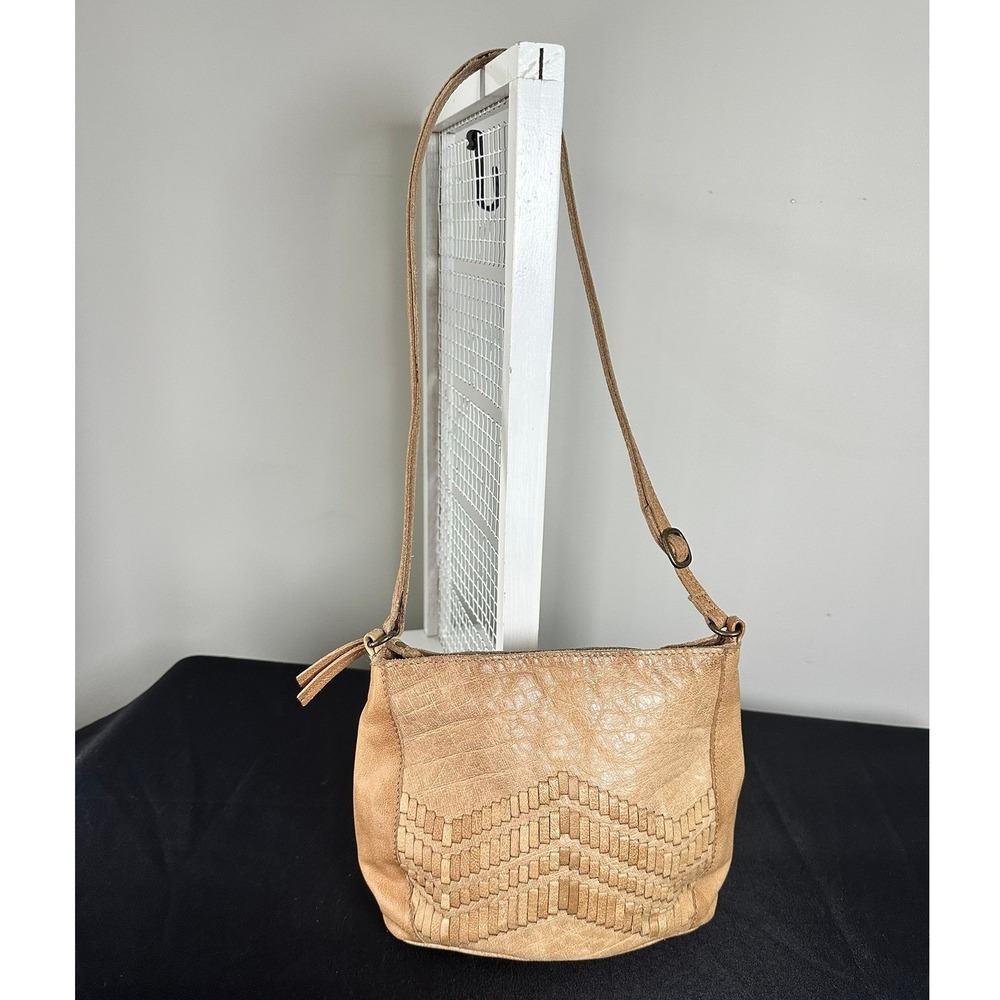 Day & Mood Peony Crossbody Bag Tan Leather Woven Chevron Boho Small Purse
